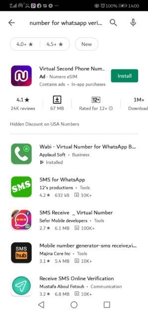 search playstore for fake number for whatsapp verification
