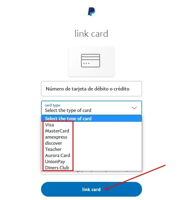 select card type and click on "Link card"
