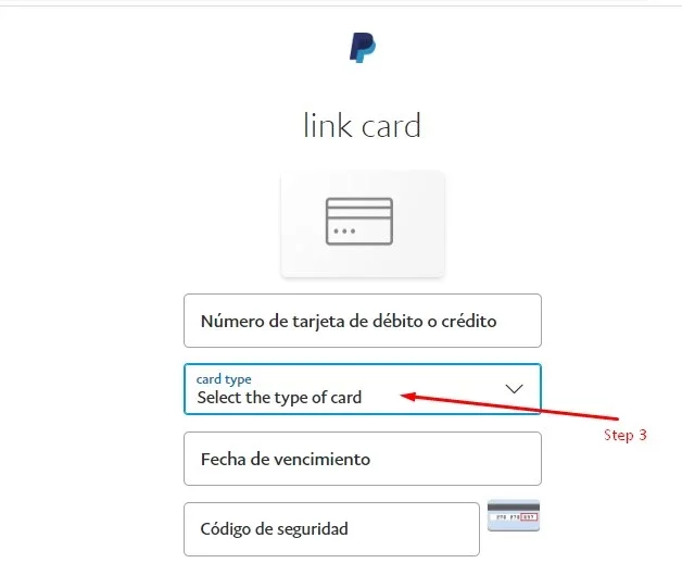 click the drop down menu on "type of card"